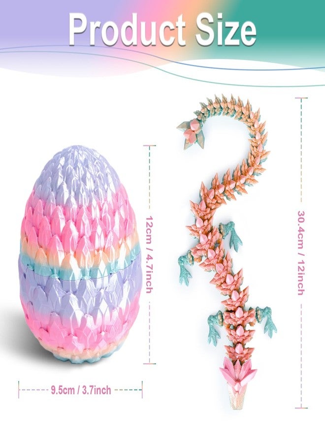 Flavery 3D Printed Dragon Egg - 12 inch Dragon in Gemstone Egg, Easter Basket Stuffers, Flexible Fidget Toy, Executive Desk Pet, Figure Decor, Easter Egg (Rainbow) - Image 5